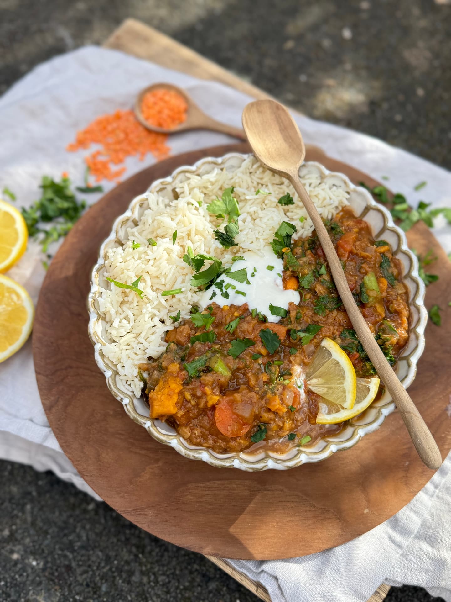 Lentil and sweet potato dahl with rice